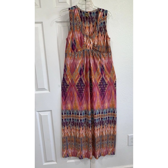Wrangler Maxi Dress Women XL Hippie Western Wear Orange Purple Pink Geometric - Picture 1 of 9